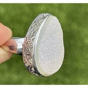 Sterling Silver Ring 925 Size 8 Druzy Gemstone Large Heavy Thailand Signed RSX
